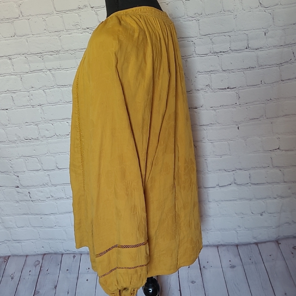Mustard Yellow Size XXL/20 Popover Tunic Puffed Sleeve Cotton Blend - Picture 7 of 10